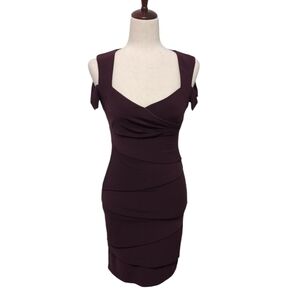White House Black Market WHBM Deep Burgundy Cold Shoulder Bodycon Dress Womens 2